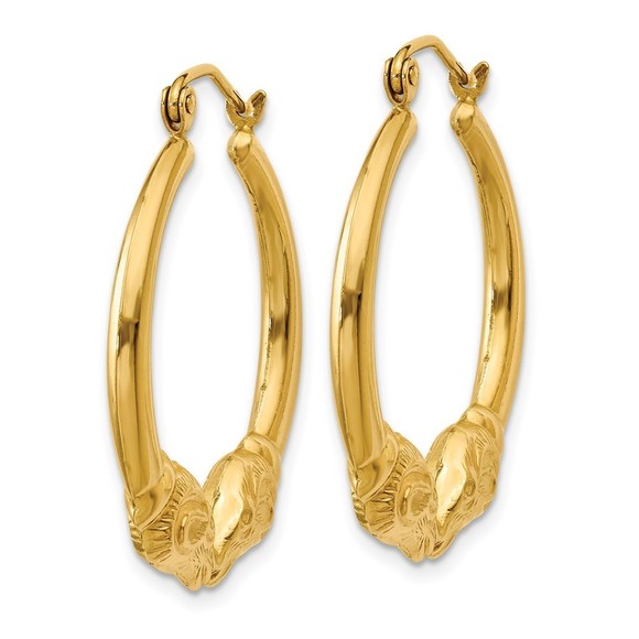 14k Polished Ram Hoop Earrings - Picture 4 of 4